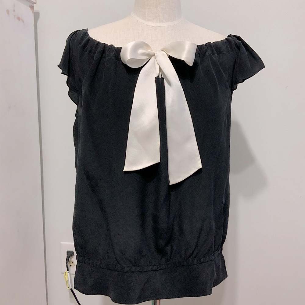 WHBM White House Black Market Flutter Sleeve Silk Blouse